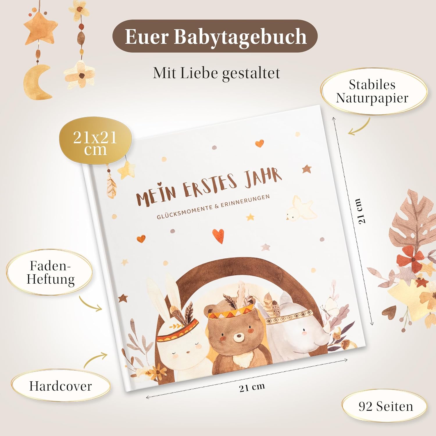 EULENTALER Babytagebuch 'Mein erstes Jahr' - Handgemalte Illustrationen und von Pädagogen gestaltet
