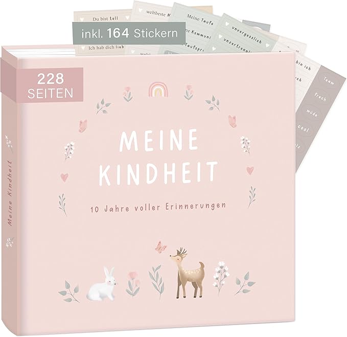 mintkind Erinnerungsalbum Kindheit Rosa (0–10 Jahre) mit Sticker-Set