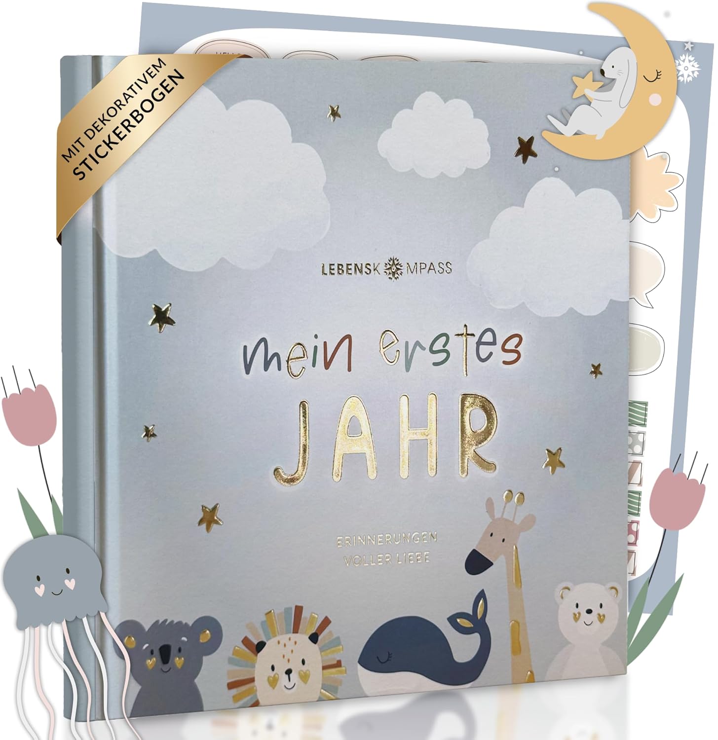 Lebenskompass Babyalbum „Air" mit 75+ Stickern & Spruchkarte