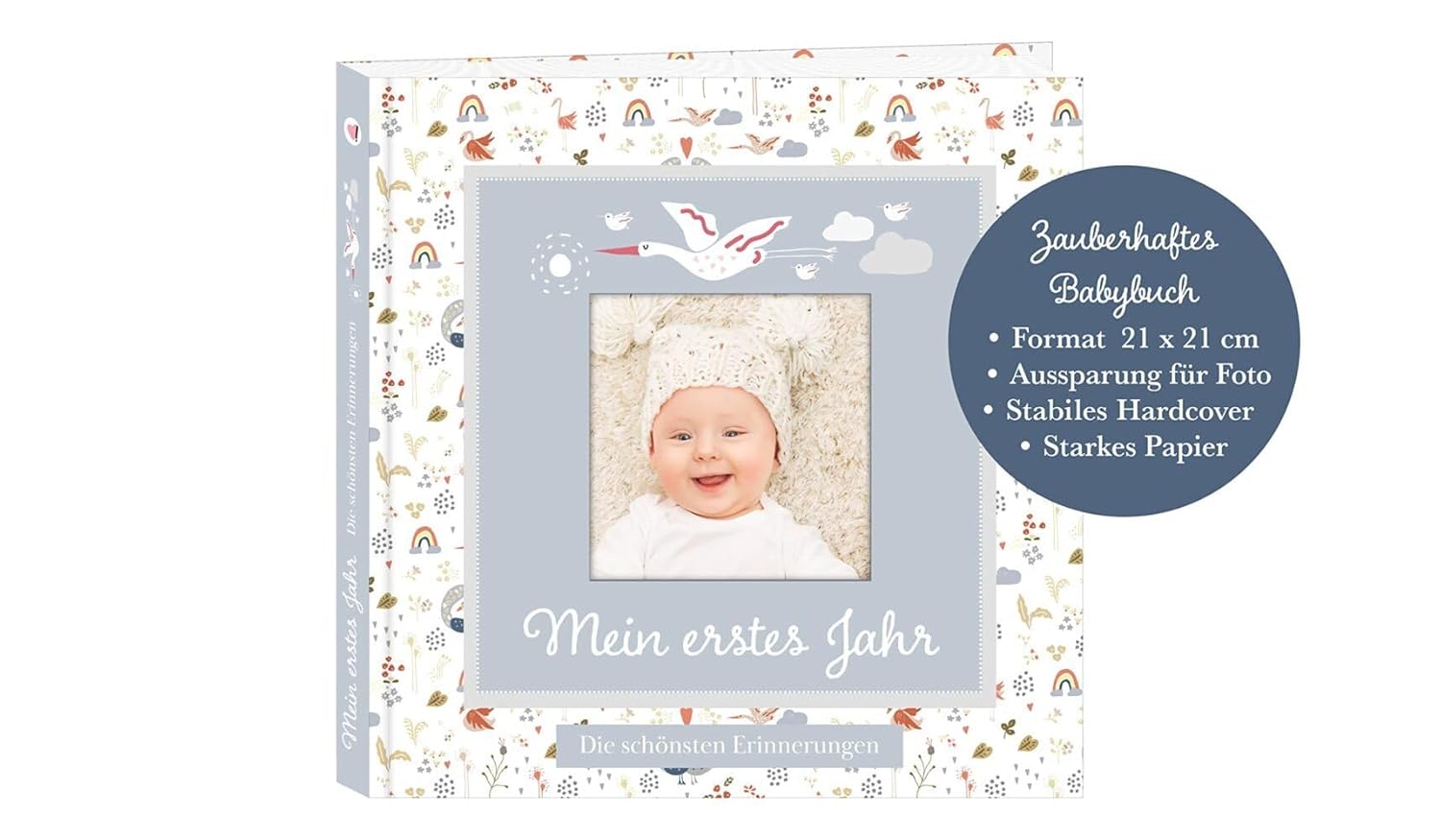 Genderneutrales Babyalbum für das 1. Lebensjahr mit Fensterausschnitt