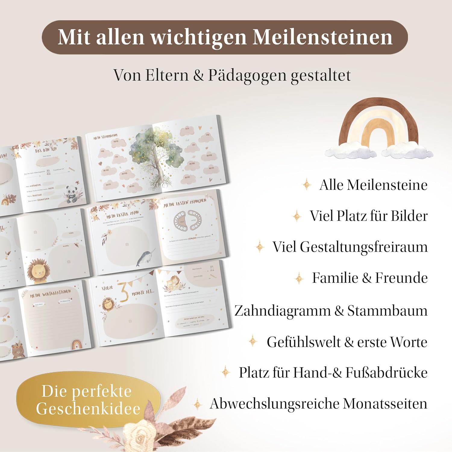 EULENTALER Babytagebuch 'Mein erstes Jahr' - Handgemalte Illustrationen und von Pädagogen gestaltet