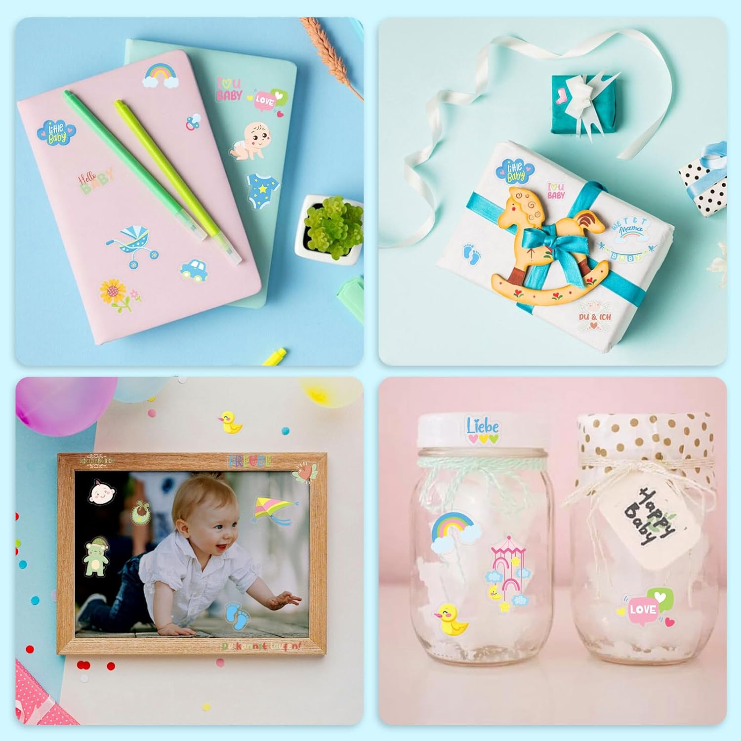 HOWAF Babyalbum Sticker Set - 6 Bögen, 200+ Aufkleber