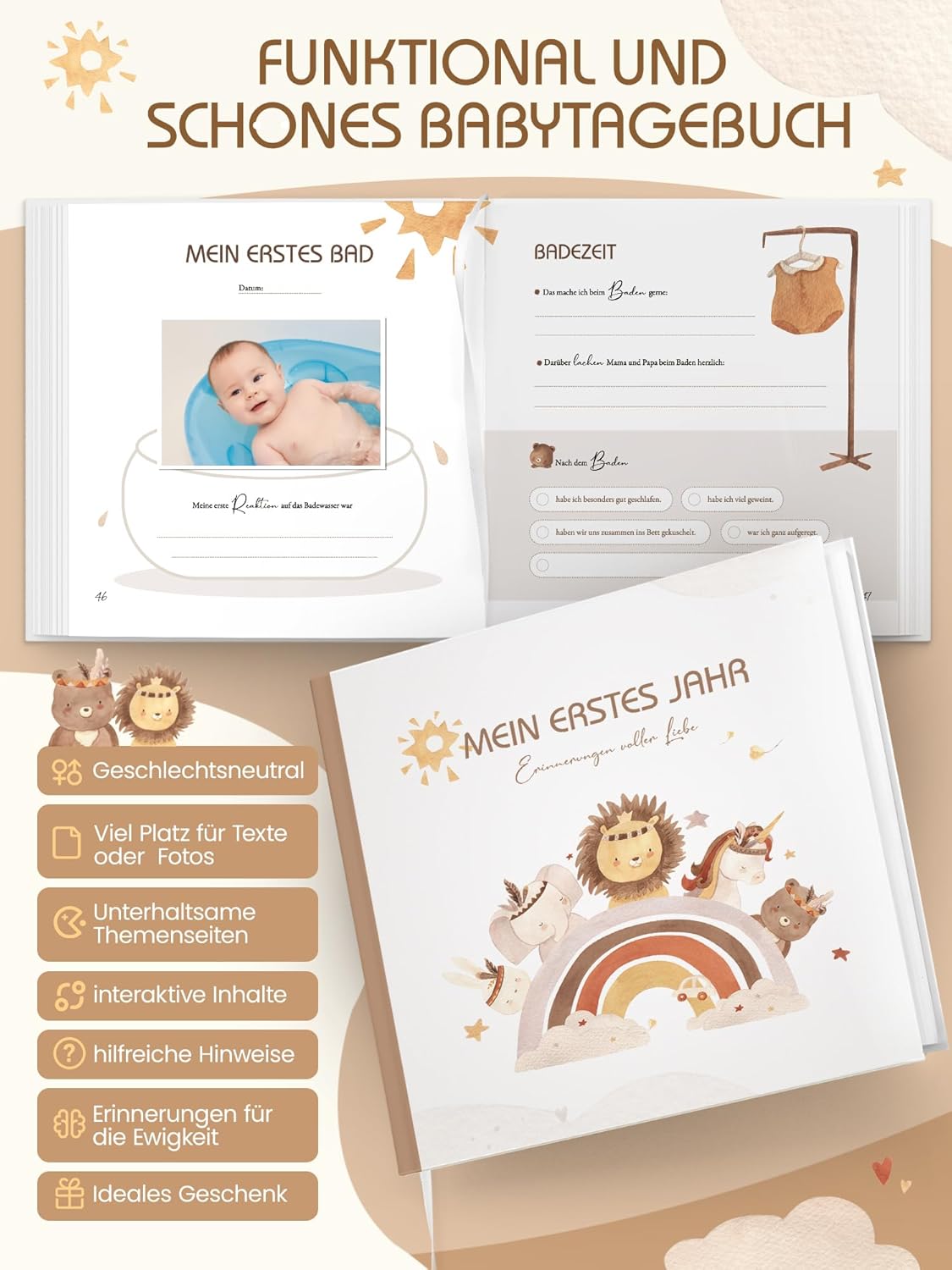 Babybuch 'Mein erstes Jahr' – Hochwertiges Erinnerungsbuch im Boho-Stil
