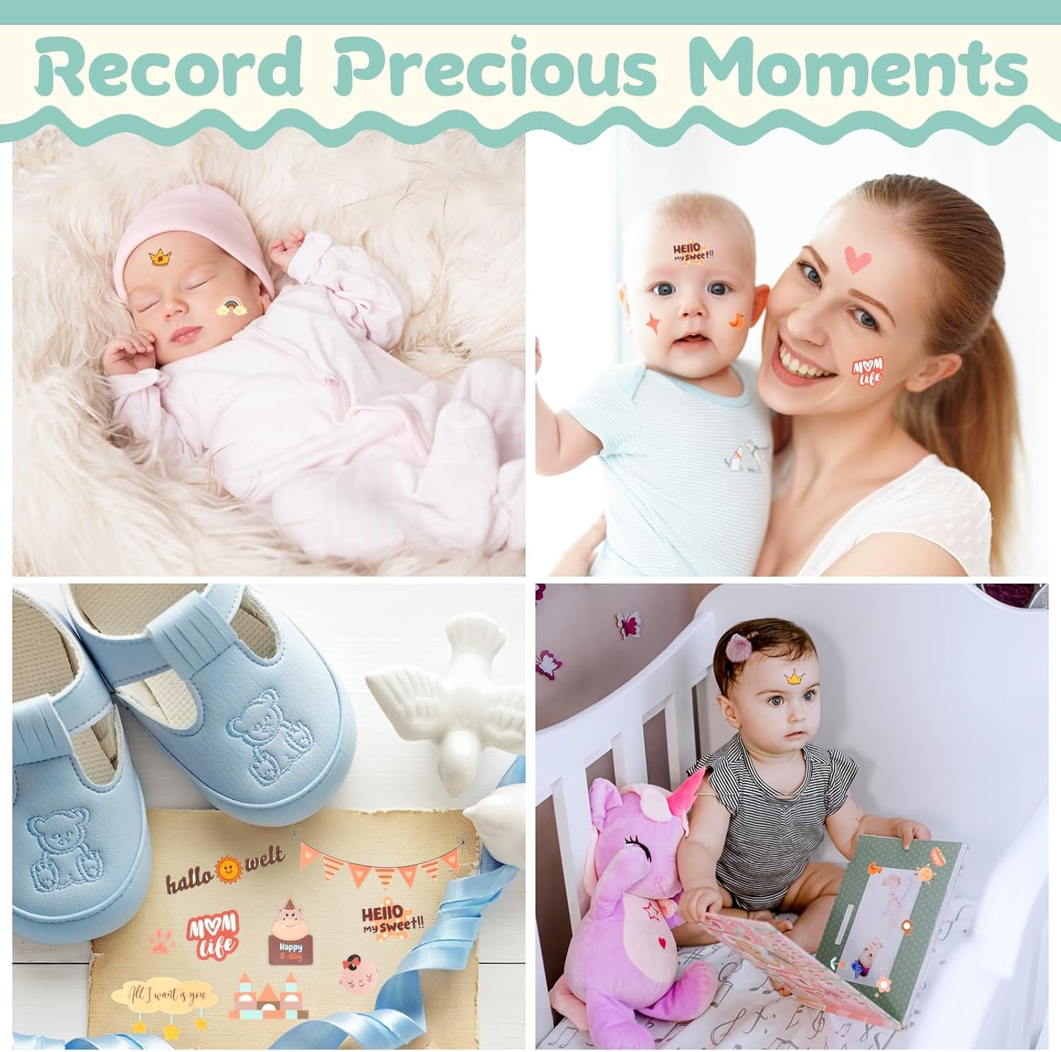 Sticker Babyalbum mit 225+ Motiven - Selbstklebende, Wasserdichte Baby Aufkleber Sticker Babyalbum mit 225+ Motiven - Selbstklebende, Wasserdichte Baby Aufkleber