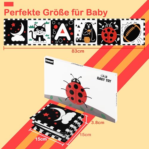 URMYWO Kontrastbuch Baby – Schwarz-Weiß Stoffbuch mit Spiegel