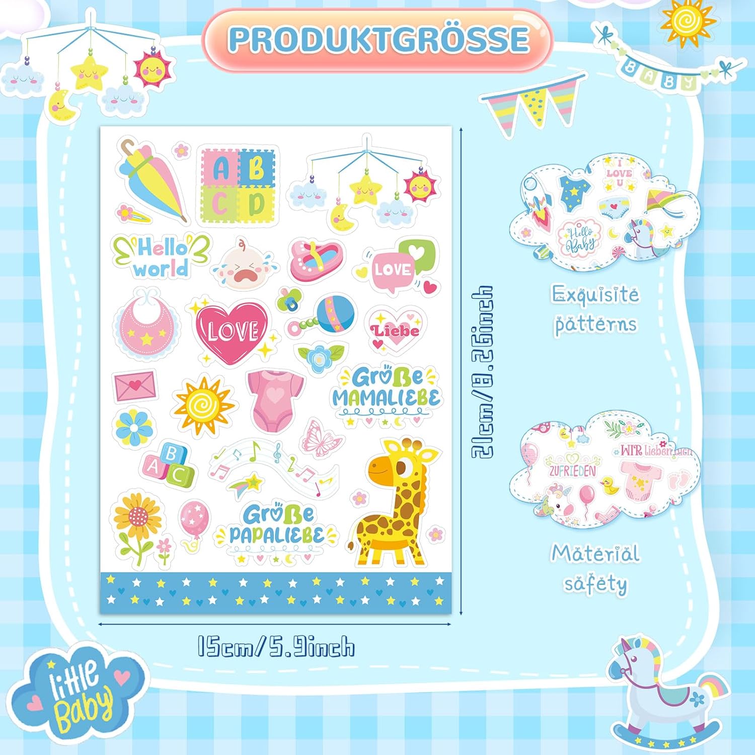 HOWAF Babyalbum Sticker Set - 6 Bögen, 200+ Aufkleber