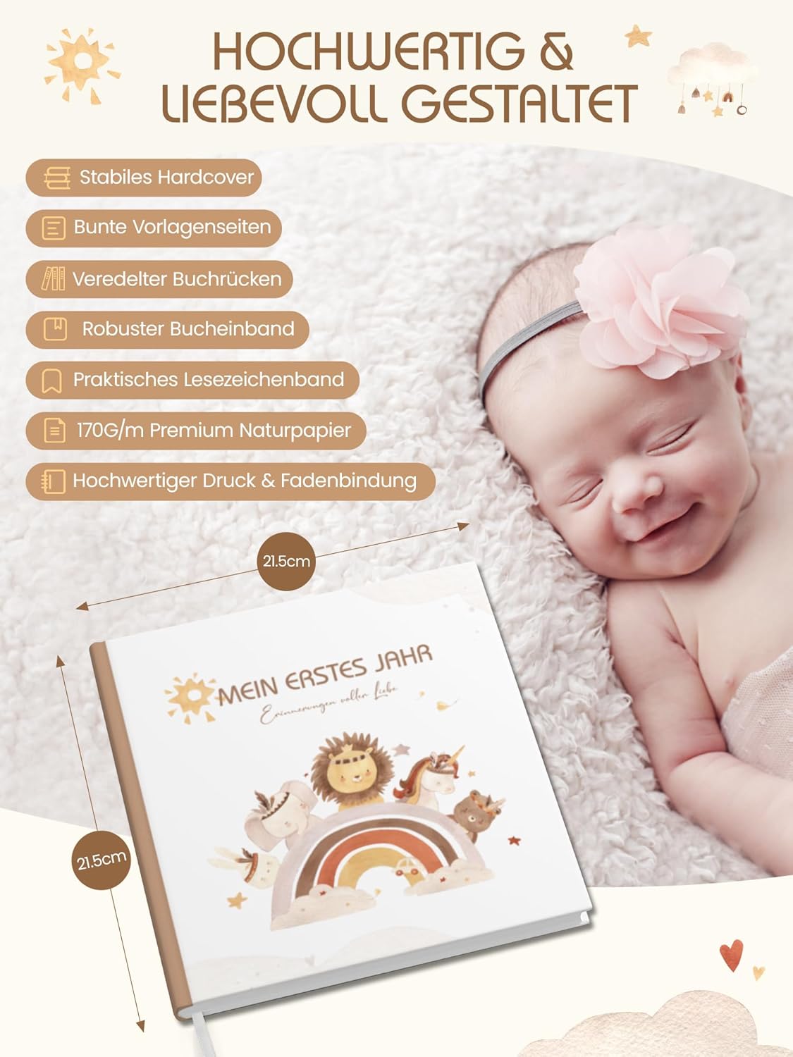 Babybuch 'Mein erstes Jahr' – Hochwertiges Erinnerungsbuch im Boho-Stil