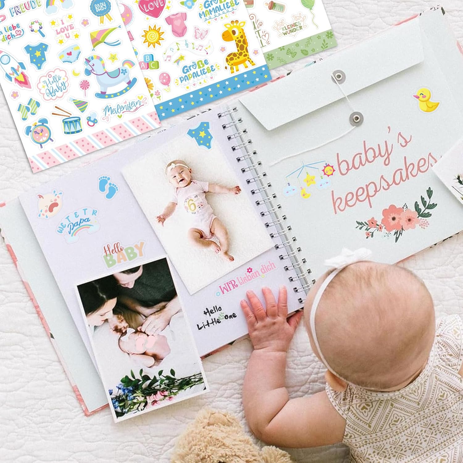 HOWAF Babyalbum Sticker Set - 6 Bögen, 200+ Aufkleber