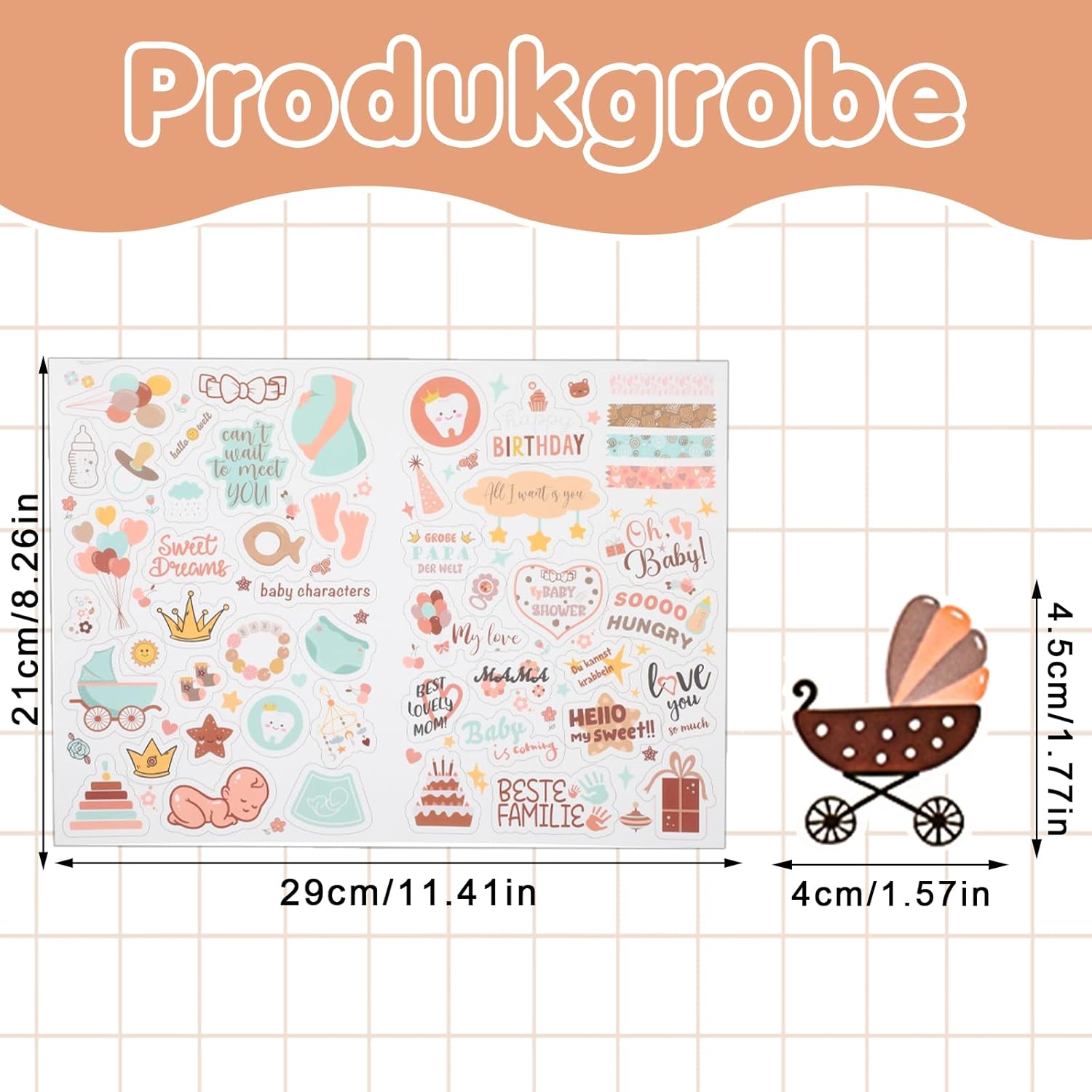 JIEYAO Babyalbum Sticker Set - 204 Aufkleber für Kreativprojekte JIEYAO Babyalbum Sticker Set - 204 Aufkleber für Kreativprojekte