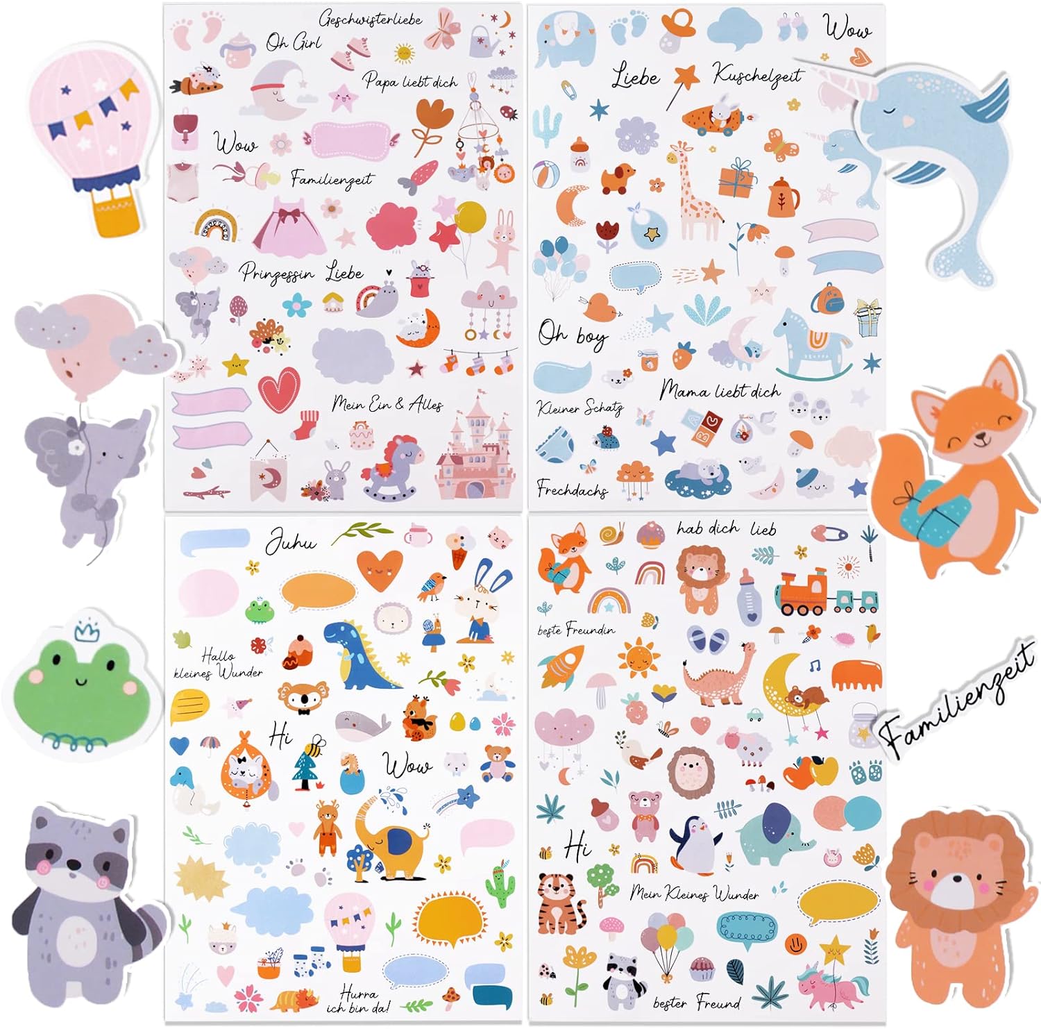 A4 Babyparty Aufkleber-Set mit 330+ Motiven für Scrapbooking und Geschenke