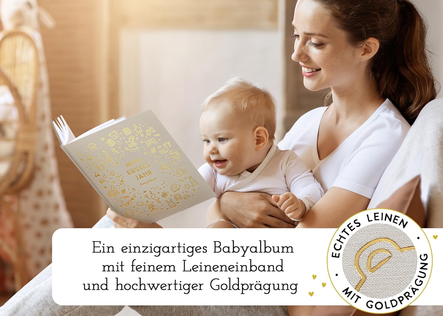 Mein erstes Jahr Babyalbum - Luxus Leinenbuch mit Goldprägung Mein erstes Jahr Babyalbum - Luxus Leinenbuch mit Goldprägung