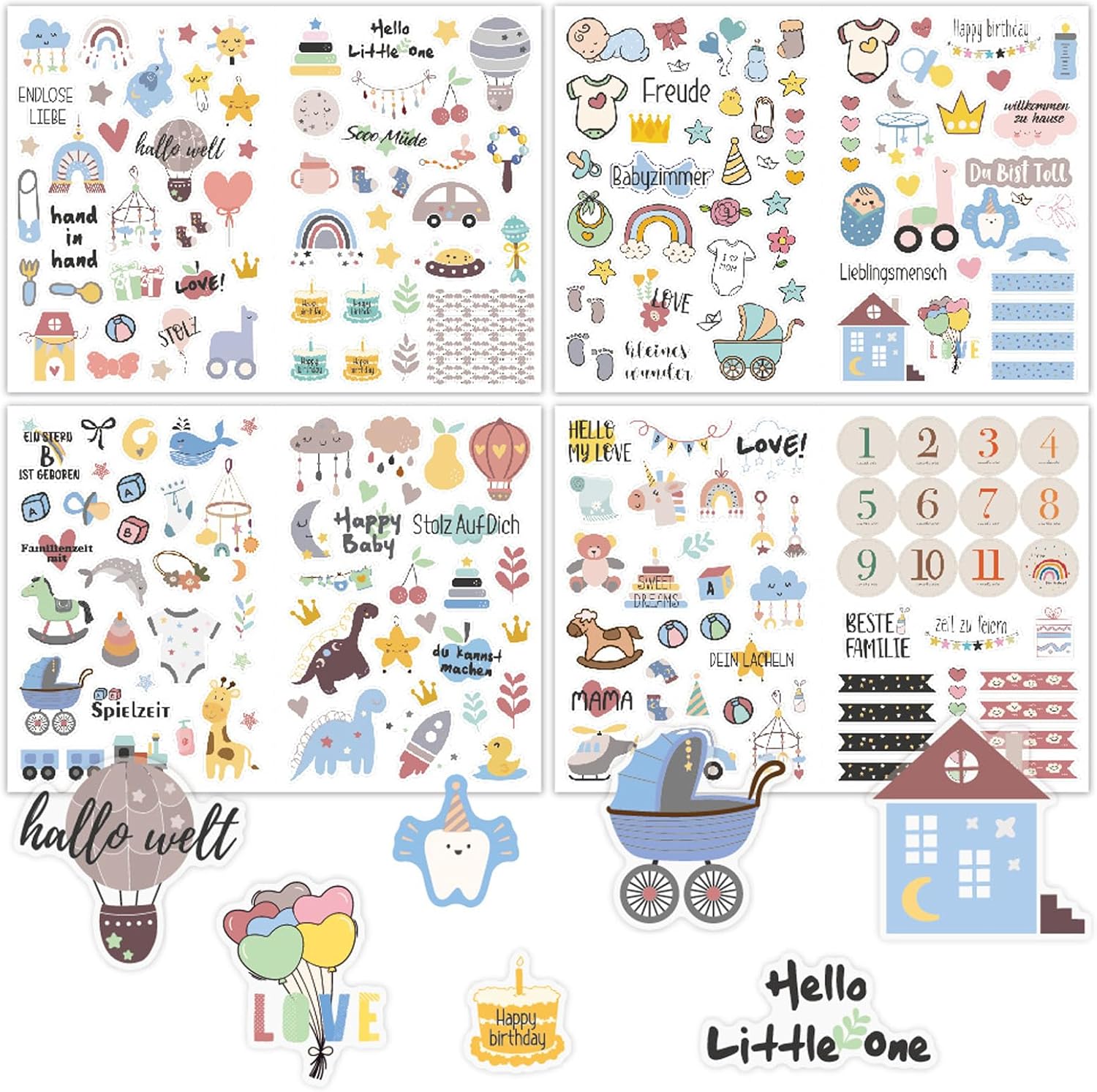 DIY Scrapbook Sticker Set für Babyalben (4 Stück, A4)