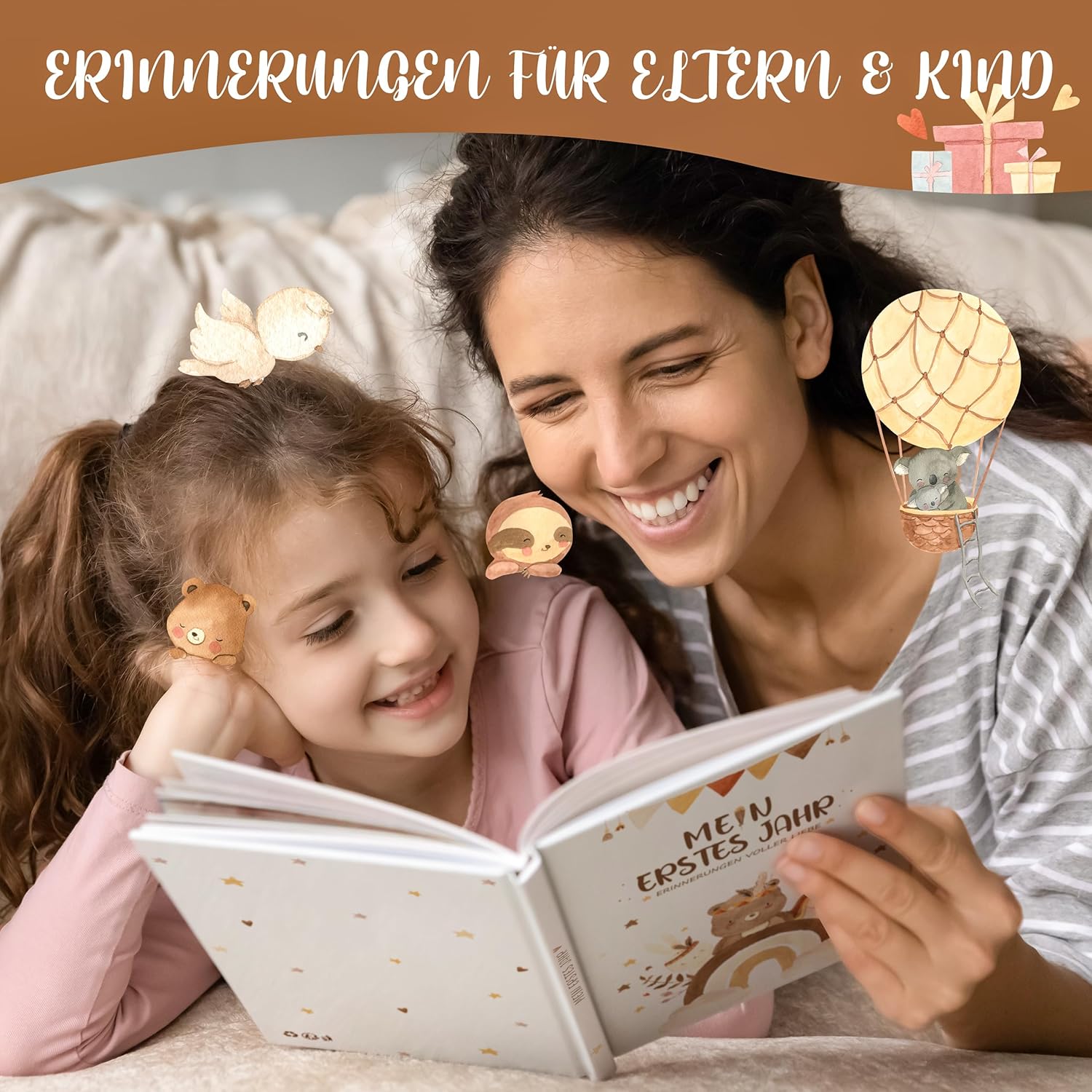 Mein erstes Jahr Babyalbum (Boho) - Einzigartiges Baby Erinnerungsbuch mit Stickern
