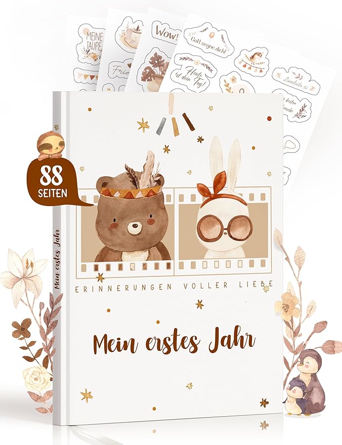 Babyalbum „Mein erstes Jahr" A4 – 88 Seiten, Boho, mit Stickern