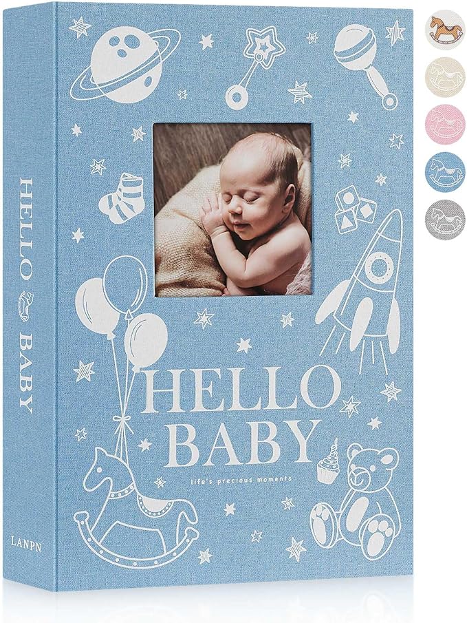 Lanpn Hello Baby Fotoalbum – 300 Fotos (10×15), Leinen bunt