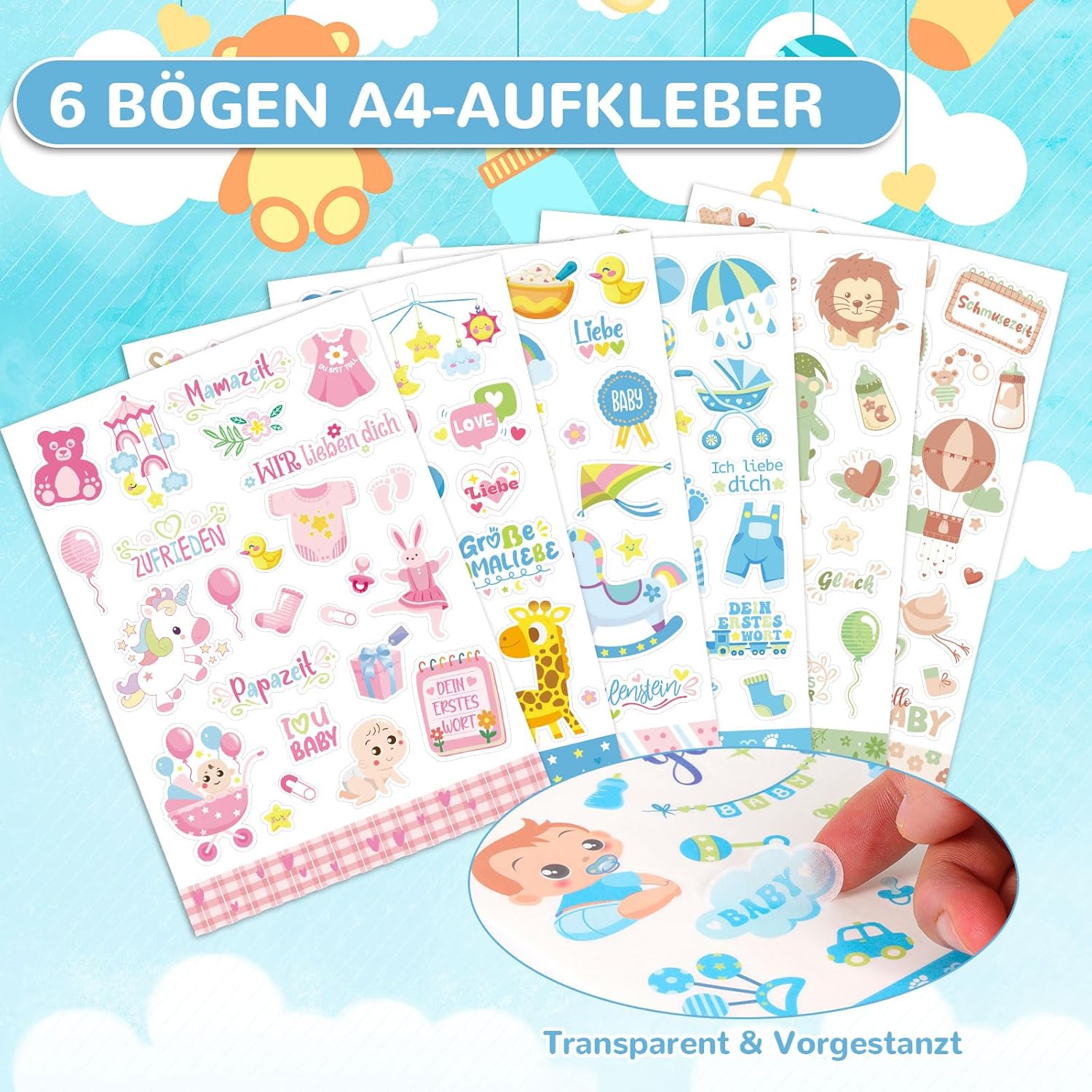 HOWAF Babyalbum Sticker Set - 6 Bögen, 200+ Aufkleber