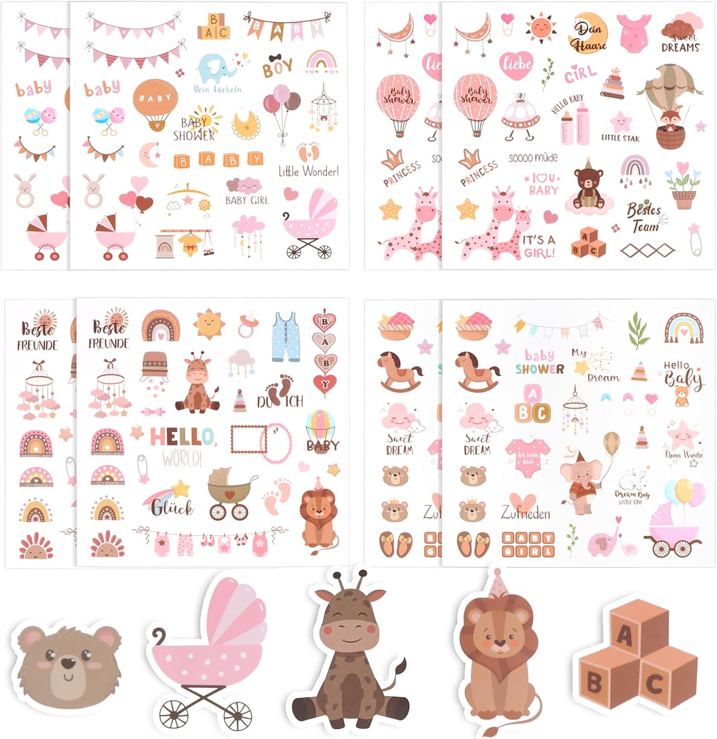 Fugoviin Kinder & Baby Fotoalbum Sticker - 220 Motive auf 8 Bögen