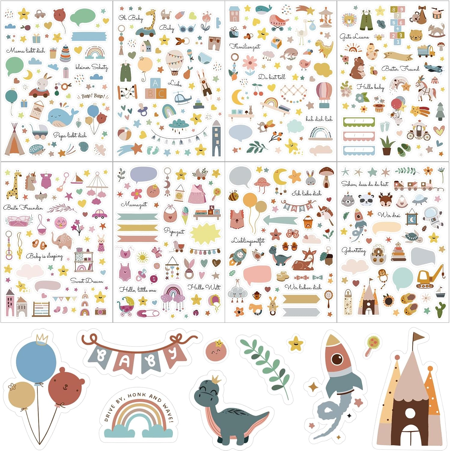 BETESSIN Babyalbum Sticker-Set - 440 Aufkleber für kreative Gestaltung