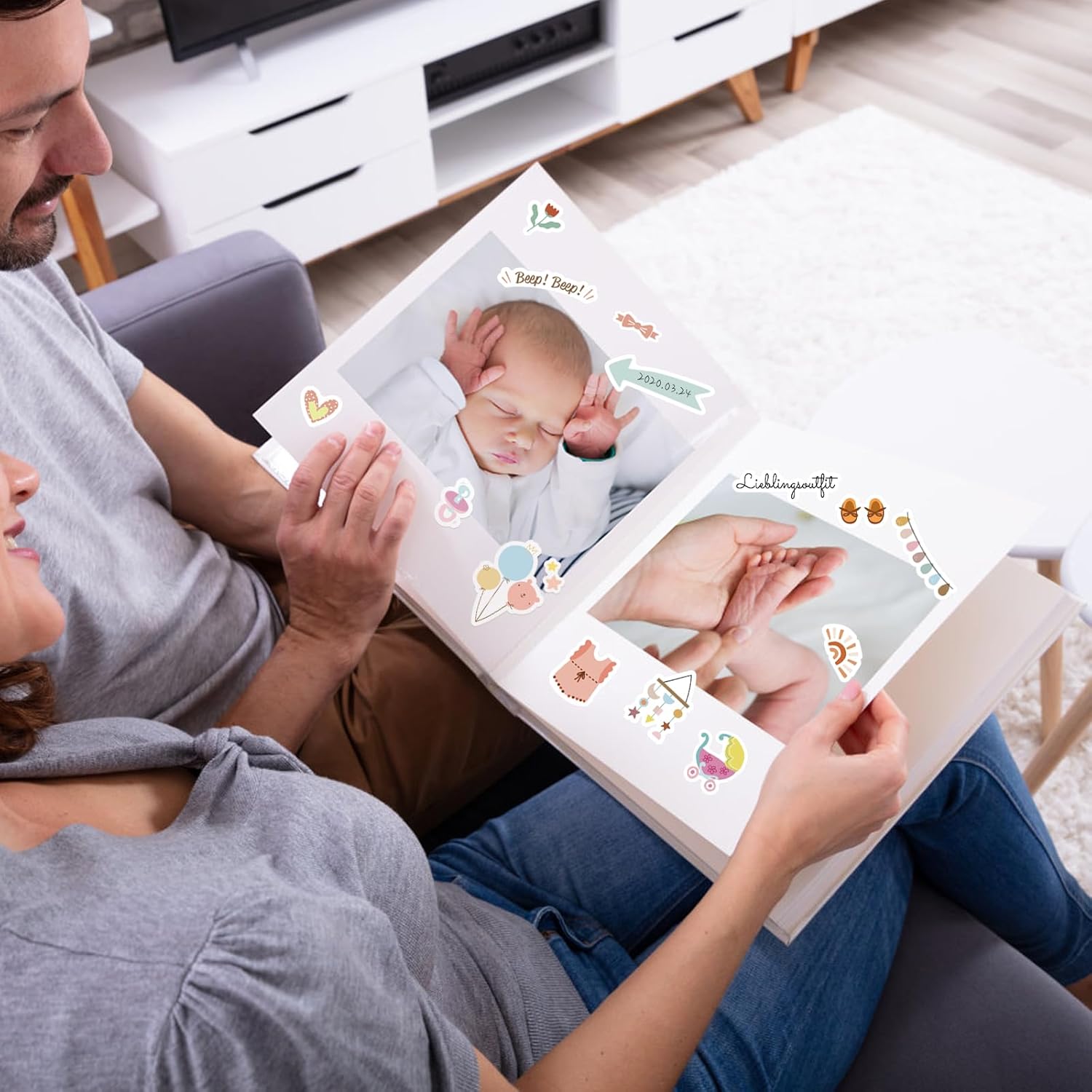 BETESSIN Babyalbum Sticker-Set - 440 Aufkleber für kreative Gestaltung