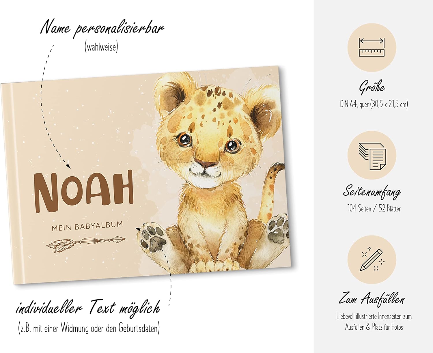 Personalisiertes Babyalbum – Mein erstes Jahr, 104 Seiten