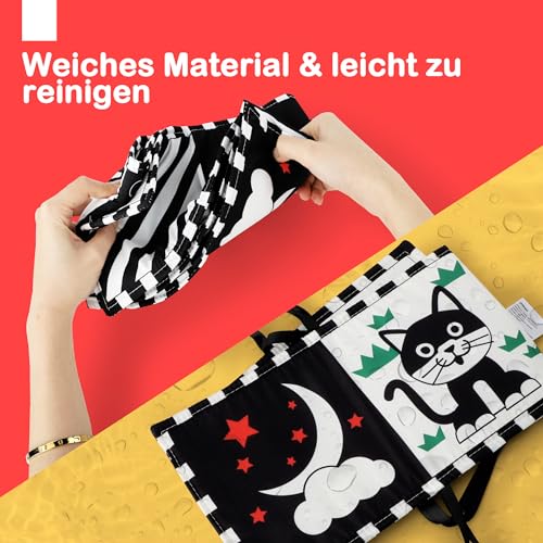 URMYWO Kontrastbuch Baby – Schwarz-Weiß Stoffbuch mit Spiegel