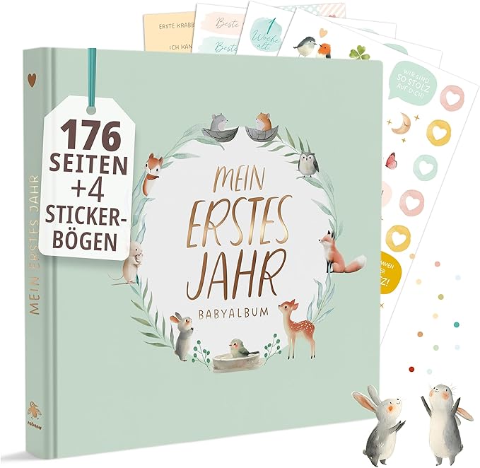 Premium Babyalbum „Mein erstes Jahr" Natur – 176 Seiten, Goldprägung
