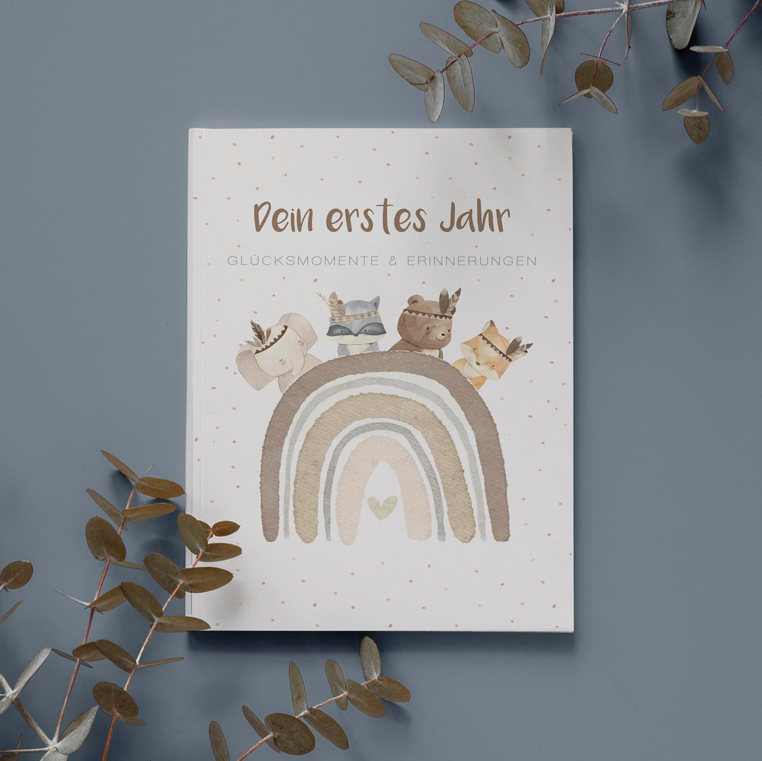 Cozy Racoon Babyalbum 'Mein erstes LebensJahr' - Boho Tiere Design mit 158 Stickern