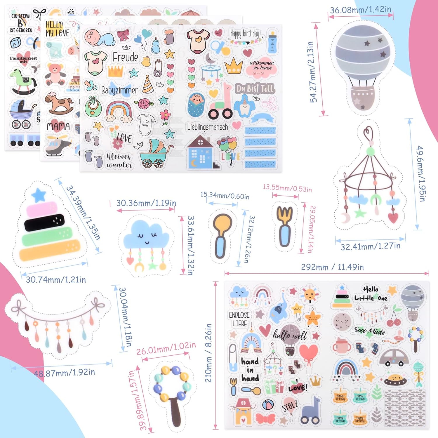 Baby Sticker-Set mit 424 Motiven, Ideal für Fotoalben und Geschenke Baby Sticker-Set mit 424 Motiven, Ideal für Fotoalben und Geschenke