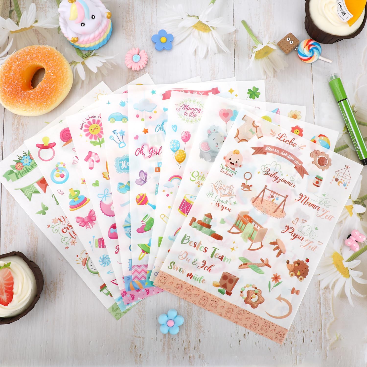DPKOW Babyalbum Sticker Set - 235stk - Perfekt für Babyparty und Scrapbooking