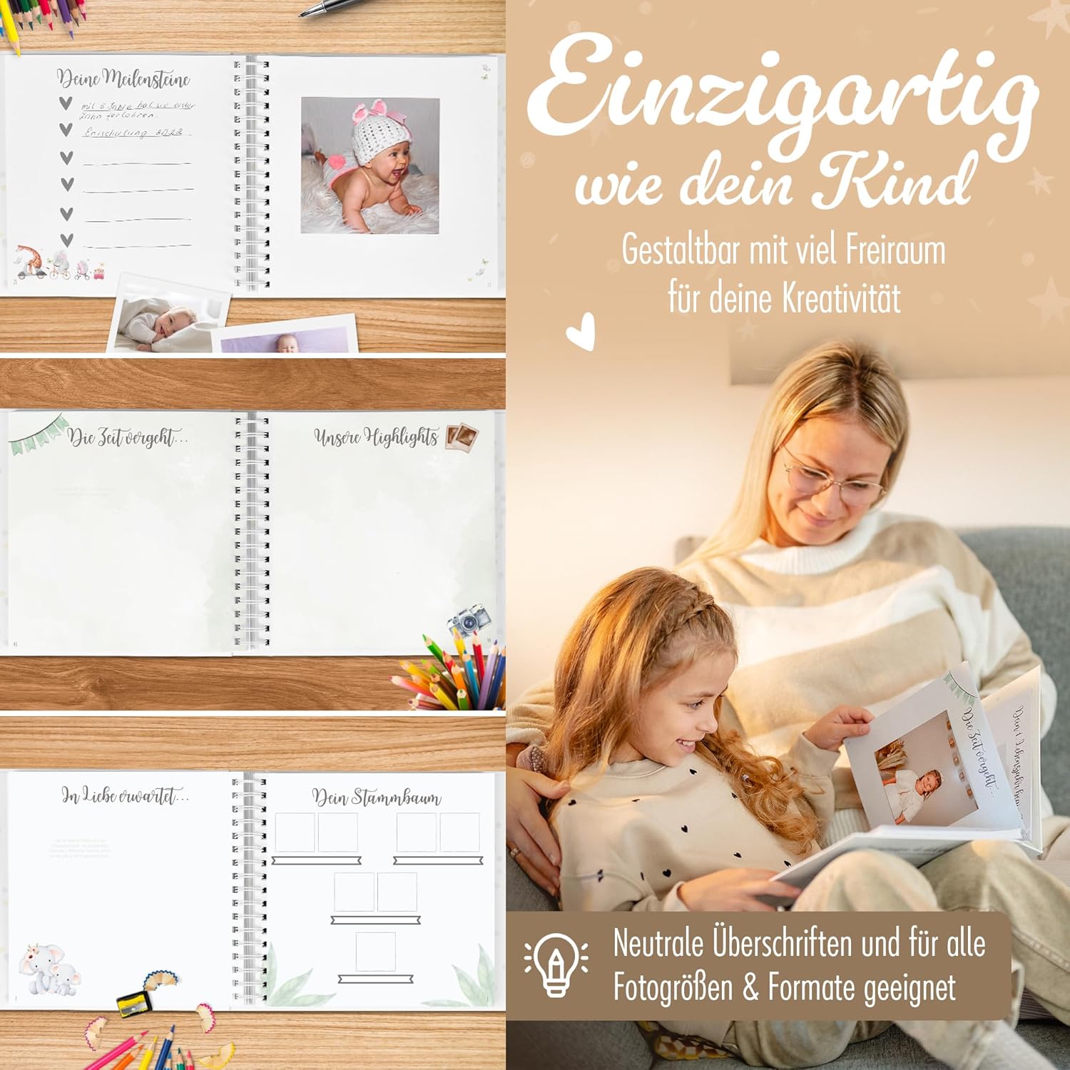 LITLHERO Erinnerungsbuch Baby - Liebevoll gestaltetes Babyalbum