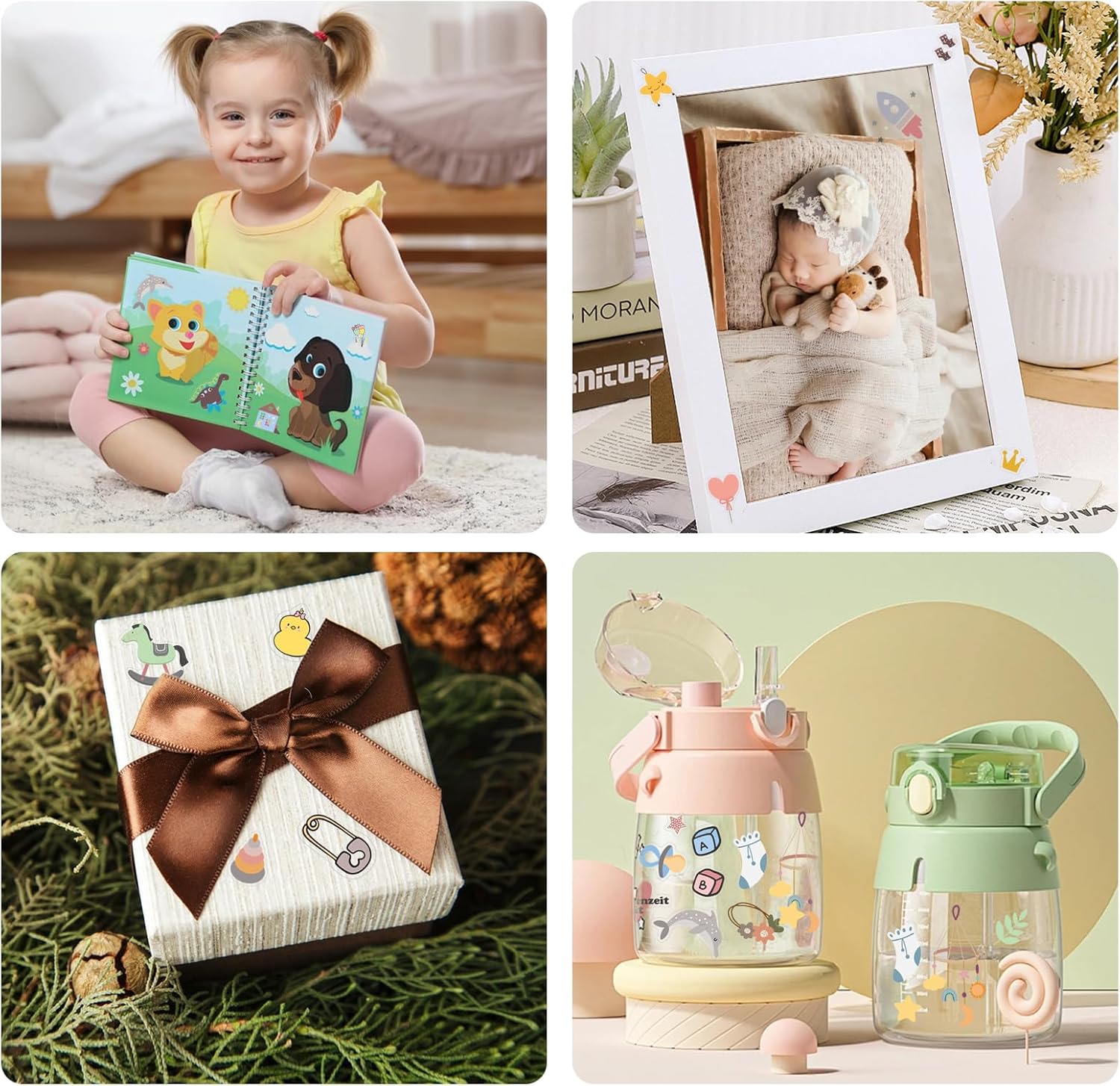4-Blatt Babyalbum Sticker-Set – Ideal für Scrapbooking und Geschenkverpackung 4-Blatt Babyalbum Sticker-Set – Ideal für Scrapbooking und Geschenkverpackung