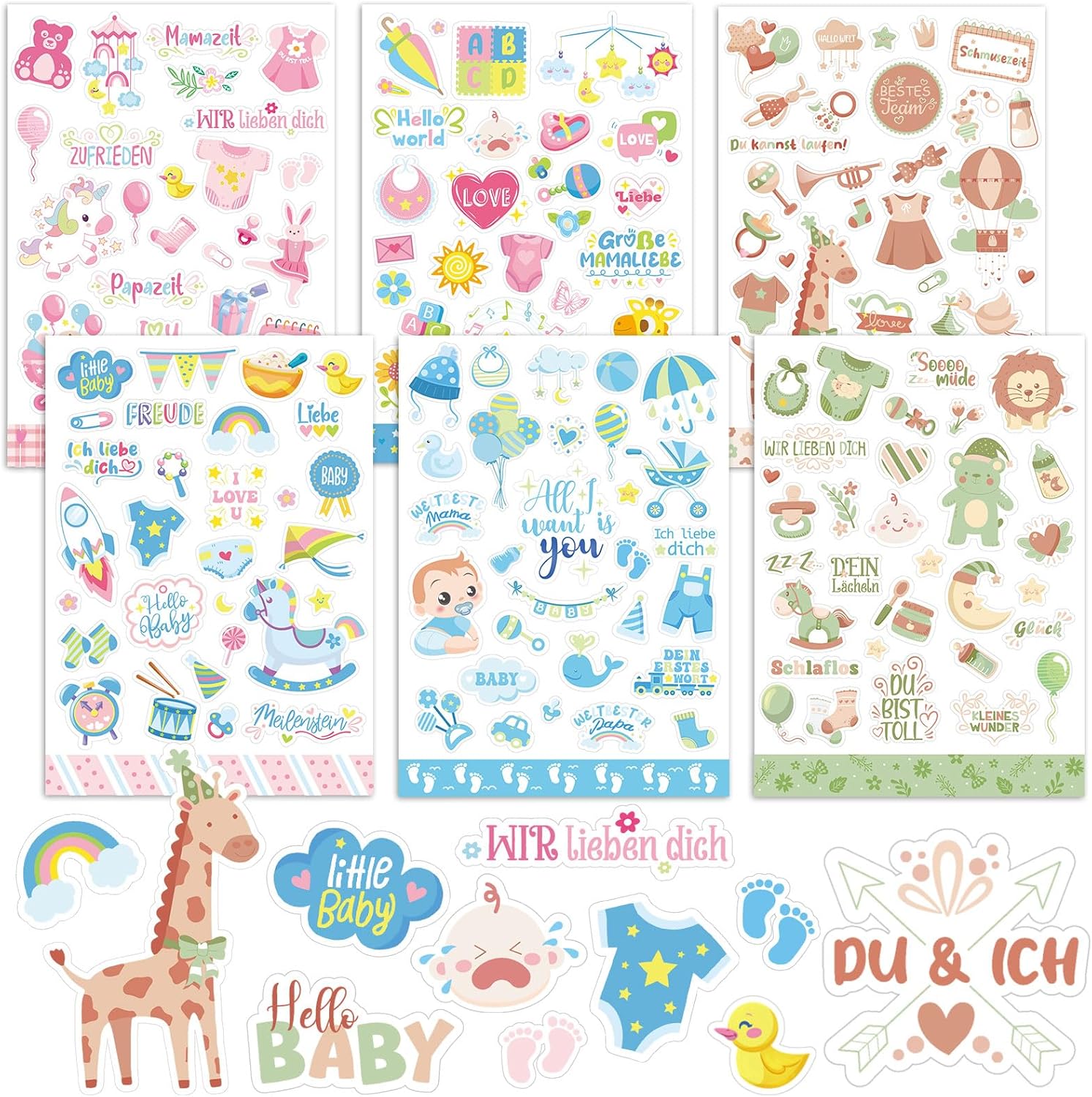 HOWAF Babyalbum Sticker Set - 6 Bögen, 200+ Aufkleber