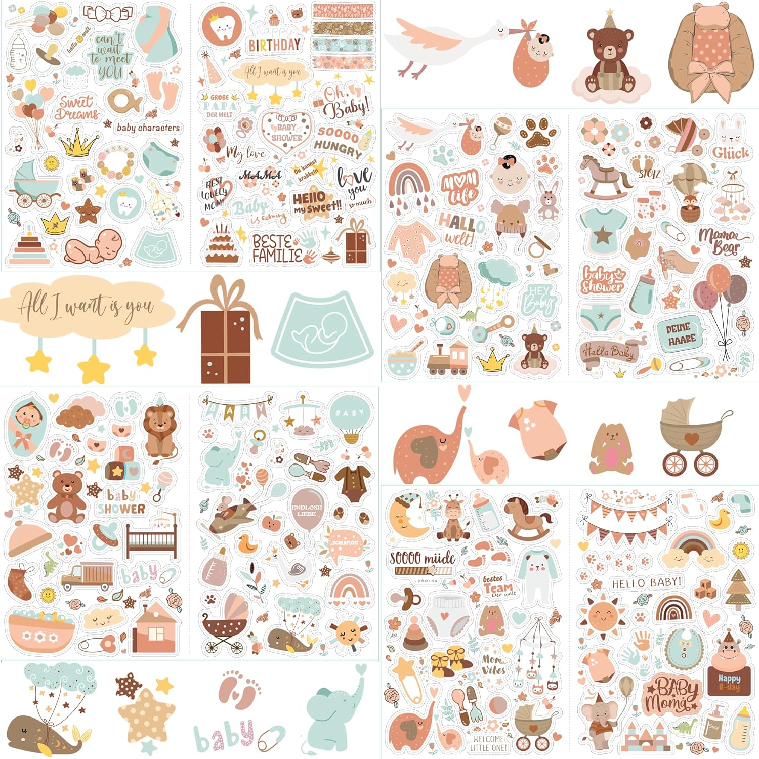 SILARLAIT Boho Baby & Kinder Aufkleber, 4 Bögen DIN-A4 zum Basteln