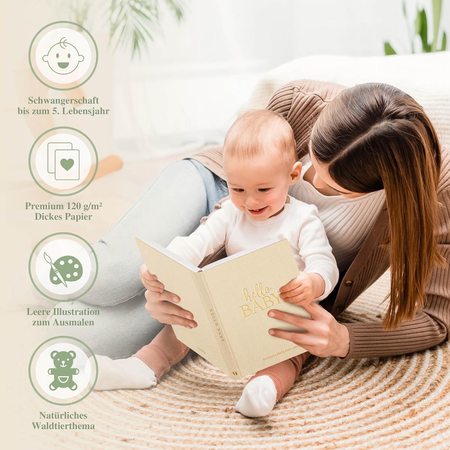 Lanpn Babytagebuch: Erinnerungsbuch für die ersten 5 Jahre - Leinen Hardcover