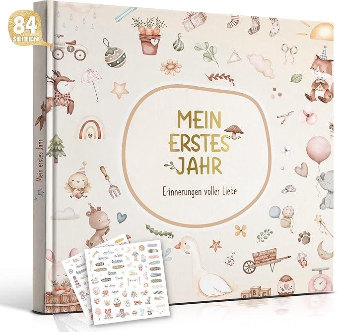 Hyggartn Babyalbum „Mein erstes Jahr" – 84 Seiten, mit Stickern, 21×21 cm