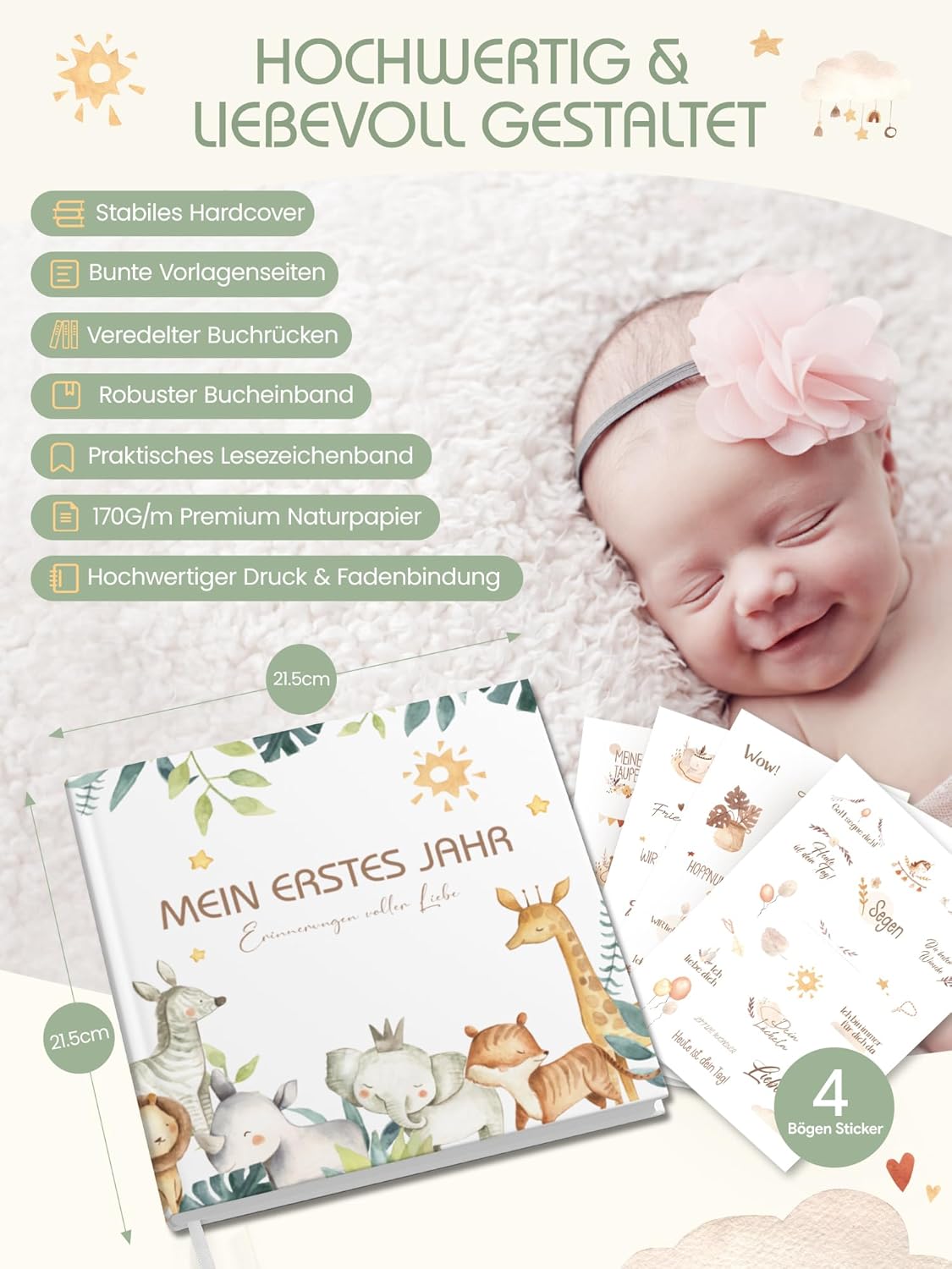 Premium 'Mein erstes Jahr' Babyalbum - Ideales Geburtsgeschenk