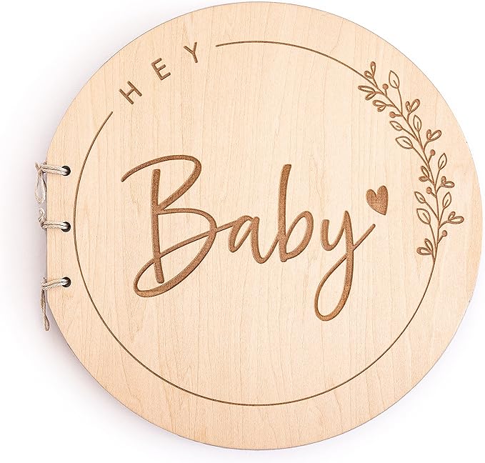 Mikito Babyparty-Gästebuch „Hey Baby" mit Holzeinband