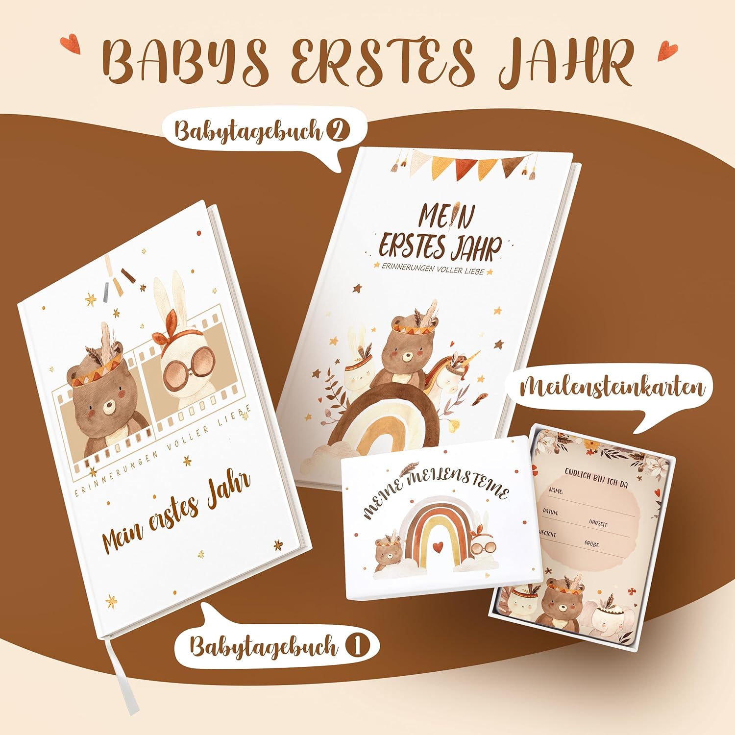 Mein erstes Jahr Babyalbum (Boho) - Einzigartiges Baby Erinnerungsbuch mit Stickern