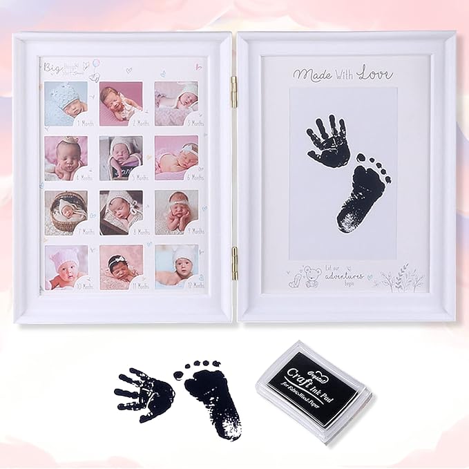 LEcylankEr Baby Hand- & Fußabdruck-Set mit Bilderrahmen, Weiß