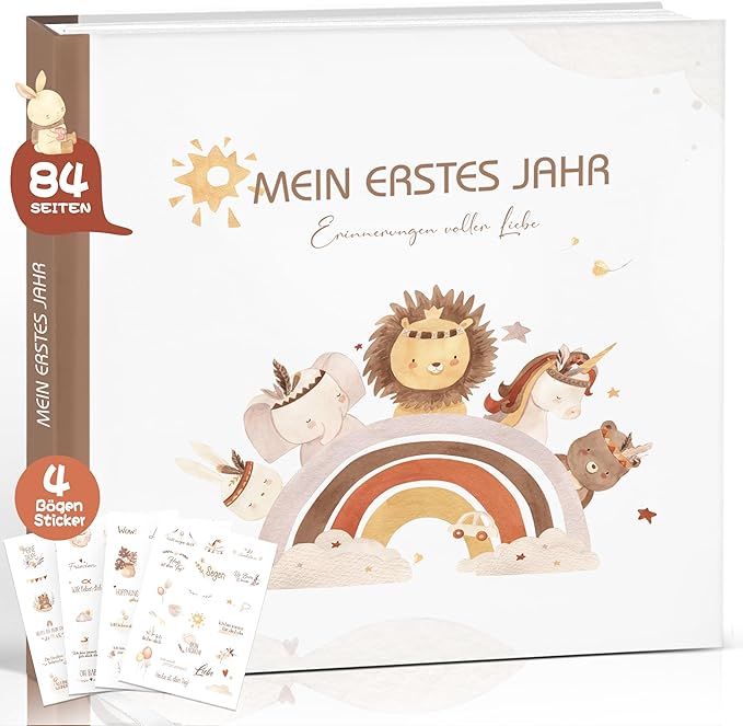Babyalbum „Mein erstes Jahr" Boho – 84 Seiten, mit 4 Sticker-Bögen