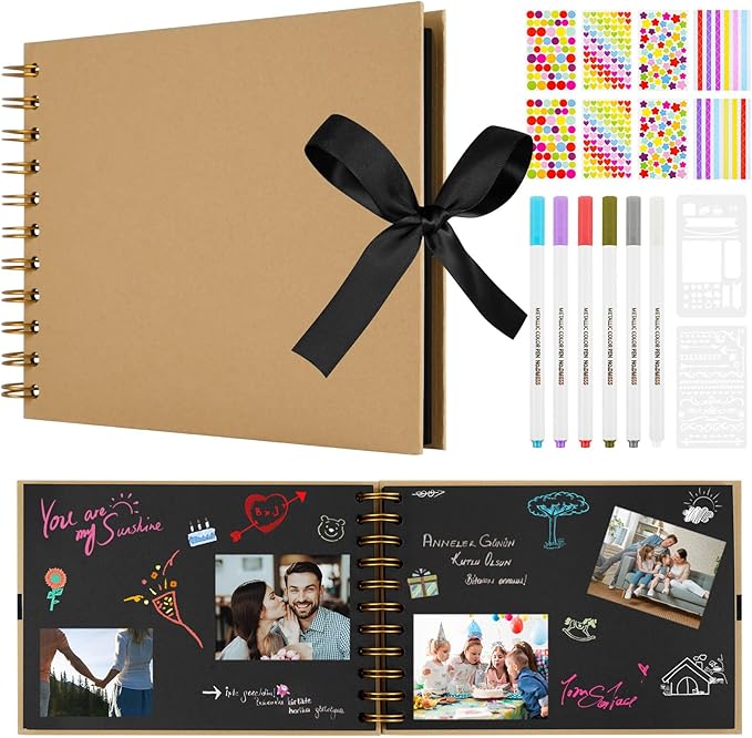 Aolso DIY-Fotoalbum Gelb – 30 schwarze Seiten, Scrapbook-Set