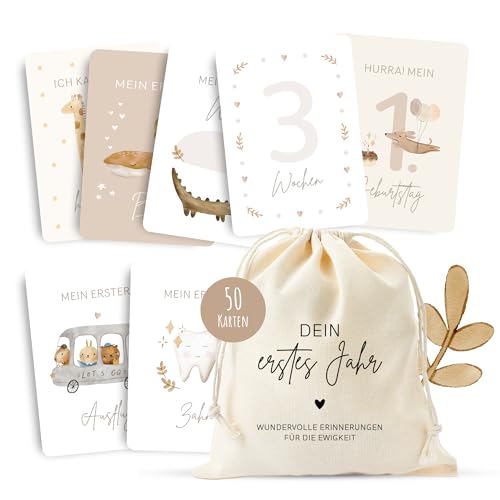 MeinBaby123 Meilensteinkarten „Dein erstes Jahr" – 50 Karten, Boho Beige