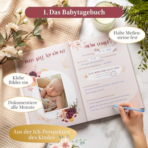 Eulentaler Sparset Rot – Babytagebuch, Meilensteinkarten & Abdruckset