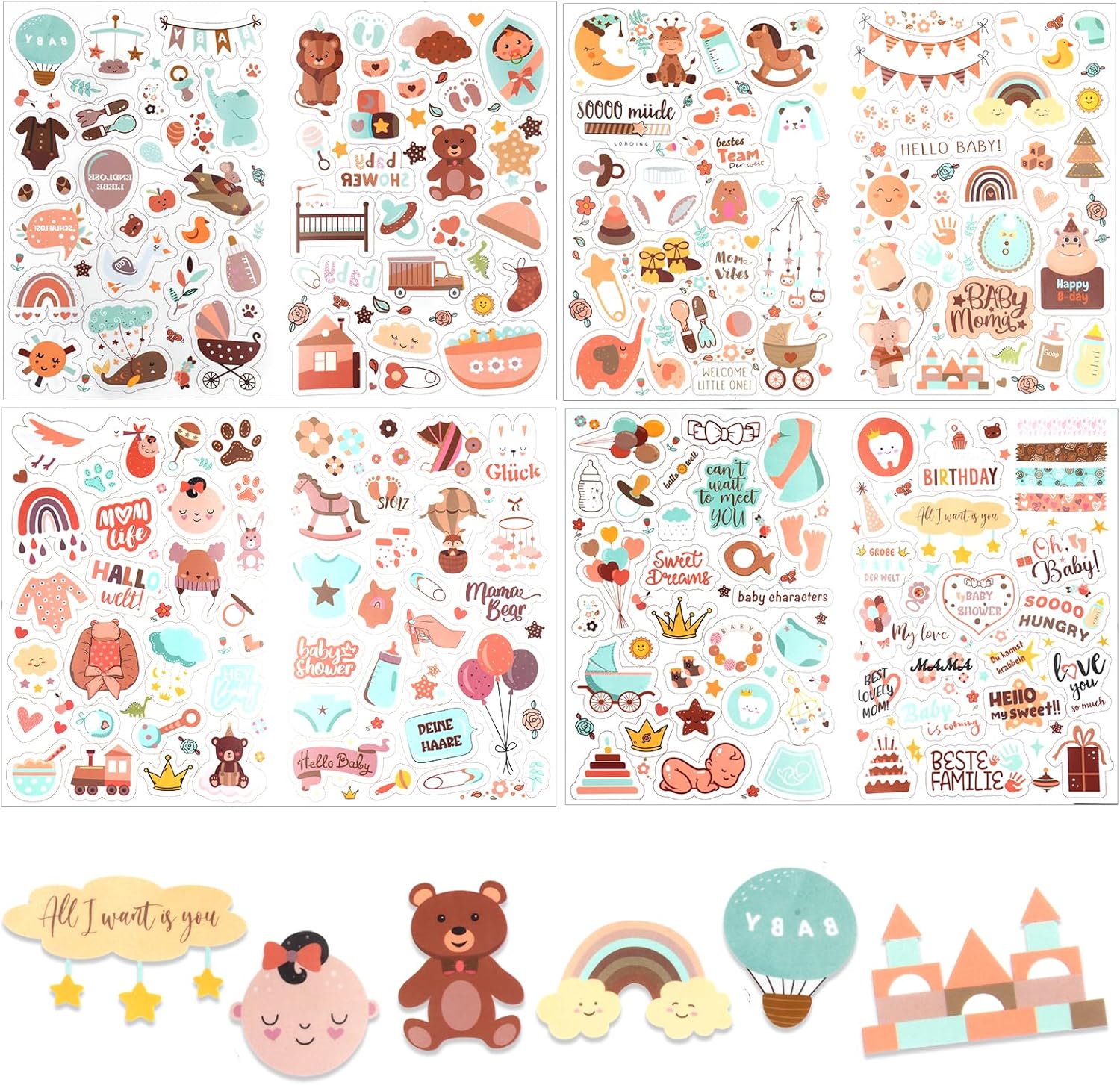 Sticker Babyalbum mit 225+ Motiven - Selbstklebende, Wasserdichte Baby Aufkleber
