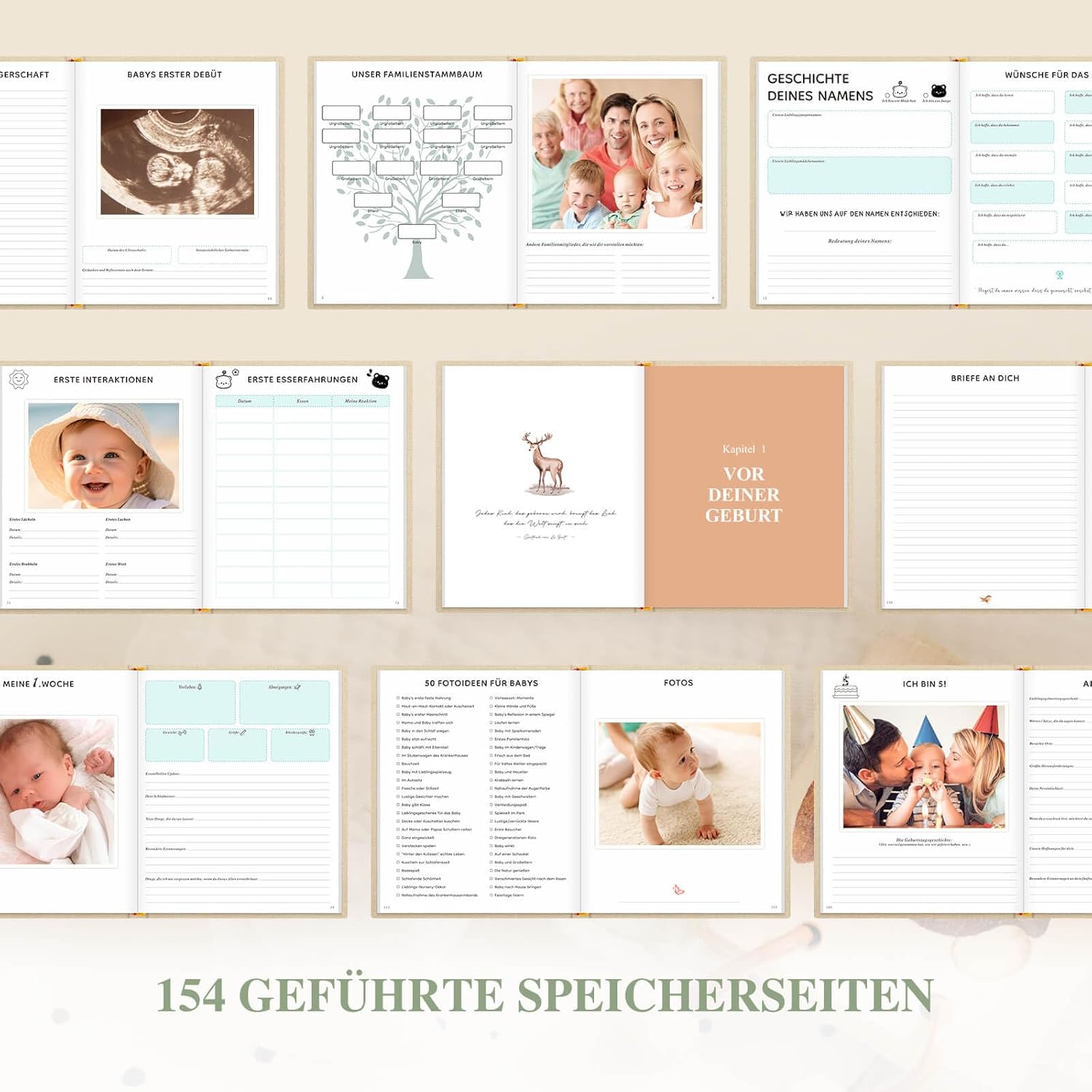 Lanpn Babytagebuch: Erinnerungsbuch für die ersten 5 Jahre - Leinen Hardcover